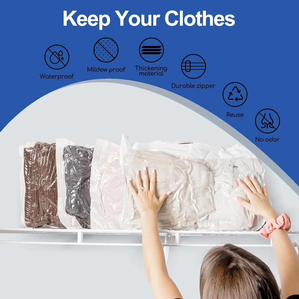 Storage Bags, 5 Pack Space Saver Bags with Pump Vacuum Sealer Bags for Clothes, Comforters, Blankets, Bedding Organizer