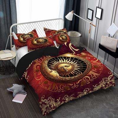 Sun and Moon Pattern Duvet Cover Set, Washable Polyester Soft Comfort Bedroom Guest Room Quilt Cover Set Magical Gifts