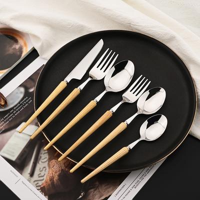 4/5/6Pcs 304 Stainless Steel Wooden Handle Flatware Cutlery Set Dinnerware Western Tableware Knife Fork Tea Spoon Silverware