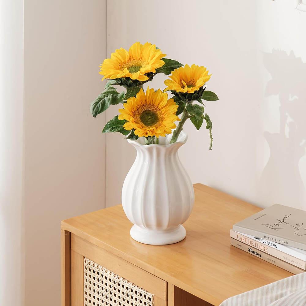 White Ceramic Vase,Flower Vases for Bouquet, Unique Vases for Farmhouse Living Room Cabinet Table Centerpieces Wedding Decor
