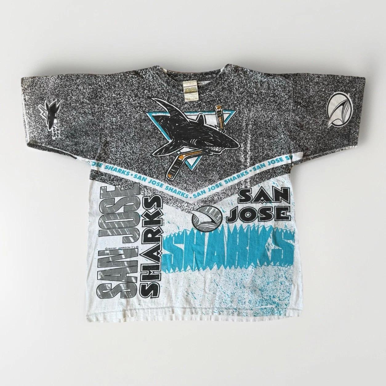 Vintage San Jose Sharks Shirt Large Multicolor 90s Magic Johnson AOP NHL Hockey 4XL