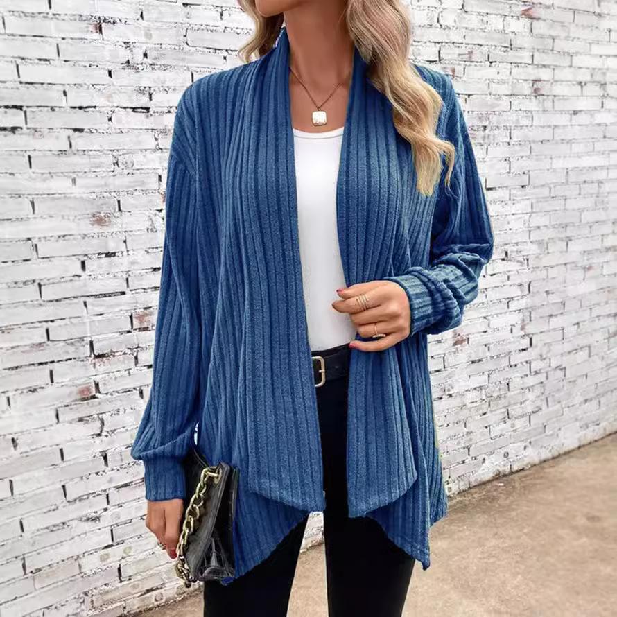 Women Autumn Winter Long Sleeve Irregular Solid Color Cardigan Coat
