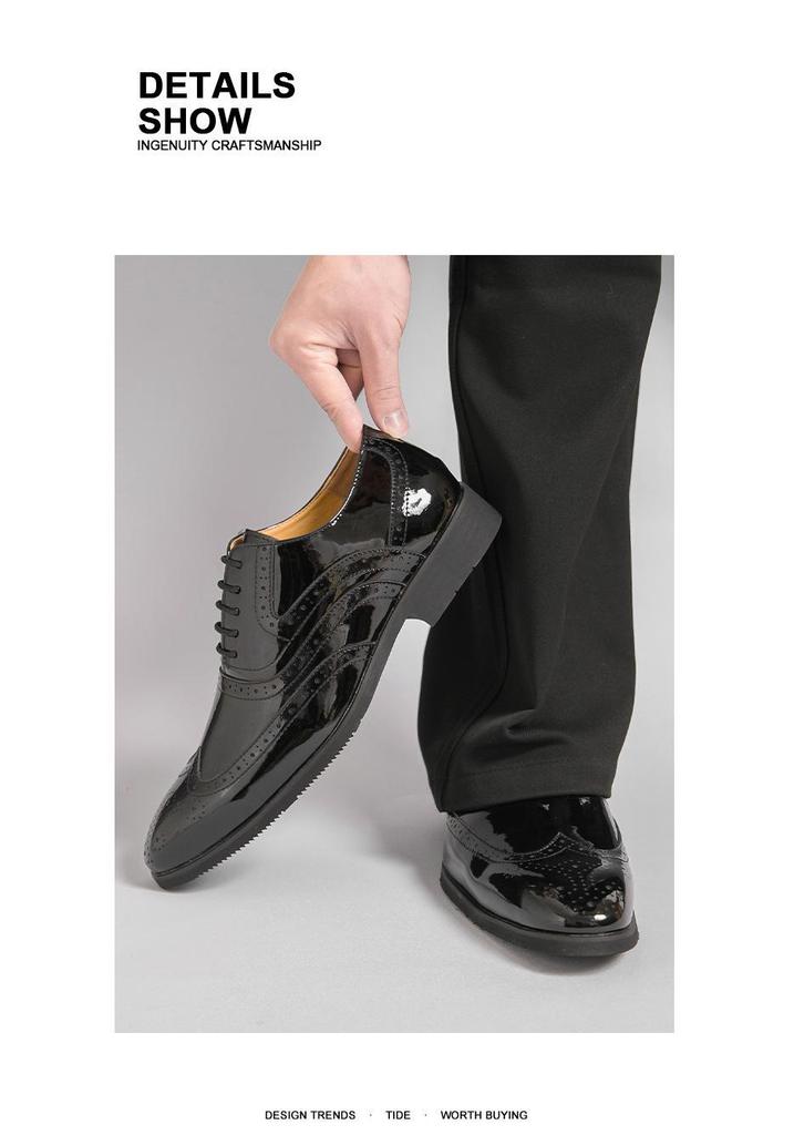 Men's Formal Gold Mirror Brogue Leather Shoes - Large Size, Lace-up Wedding Groom Attire