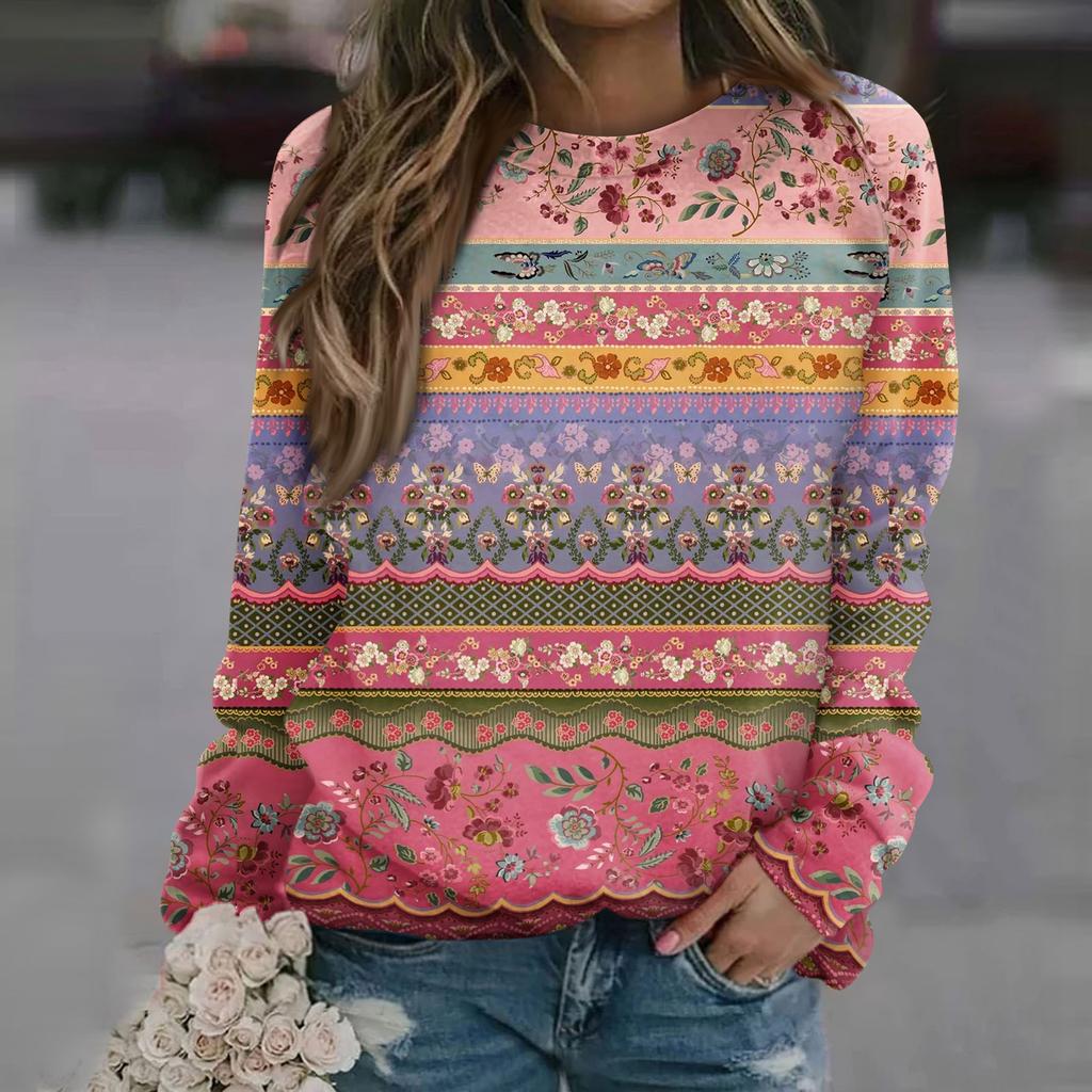 Women's Fashion Casual Long Sleeve Christmas Printed Neck Sweatshirt Top