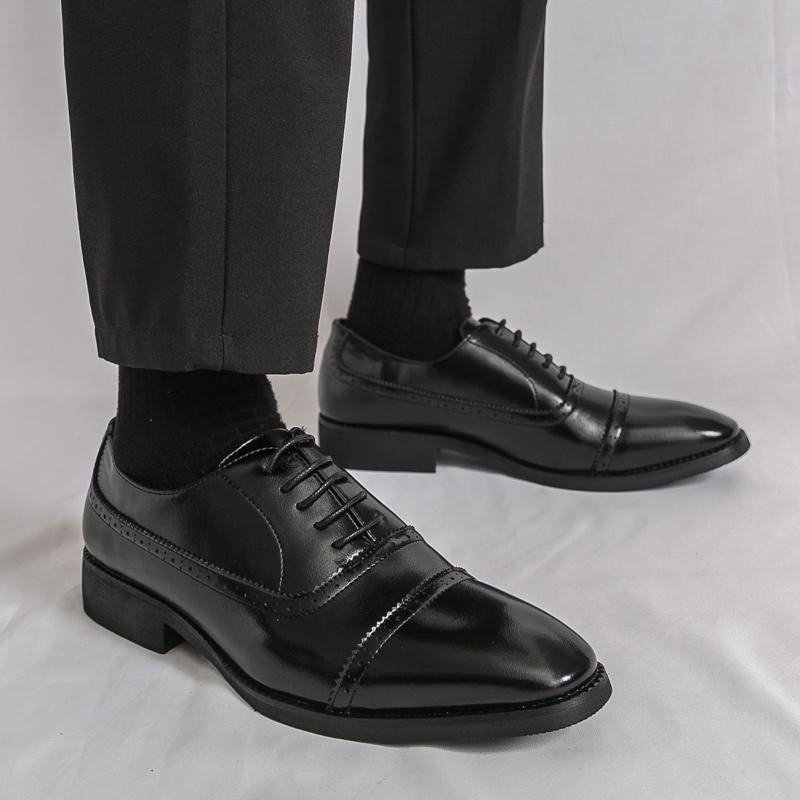 Men Oxfords Dress Brogues Derbys Brown Formal Business Black Patent Leather Shoes Tuxedo Wedding Shoes Over Sized