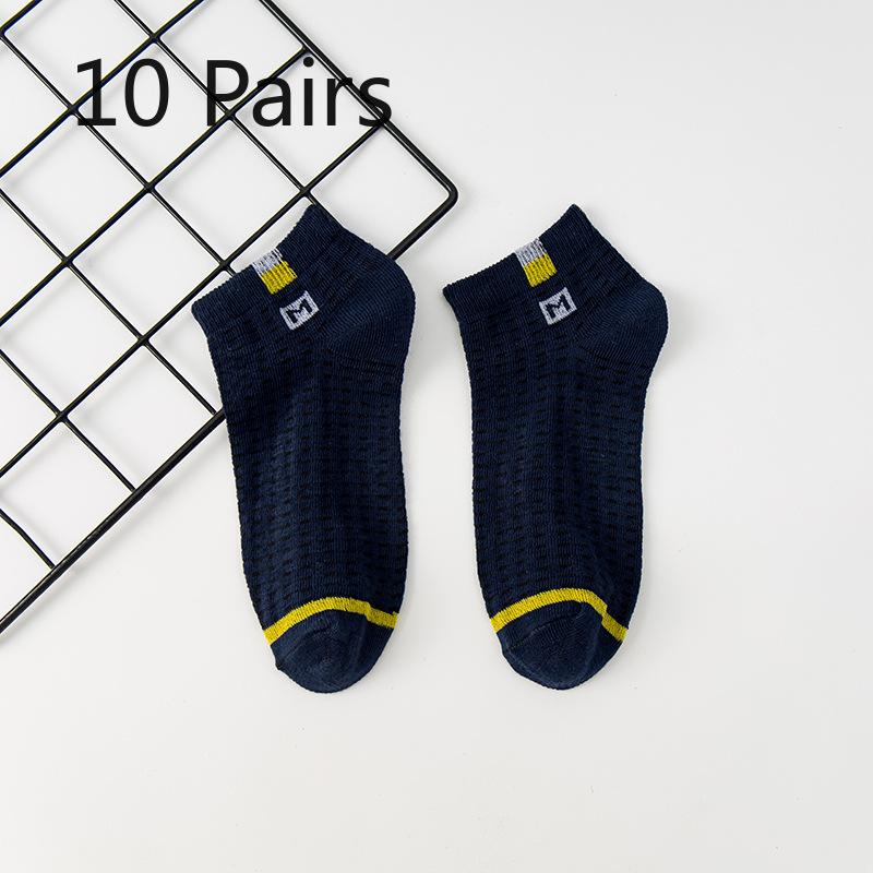 10 Pairs of Male Spring and Autumn Cloth Label Letter Carved Hollow Mesh Breathable Sweat Absorption Deodorant Socks