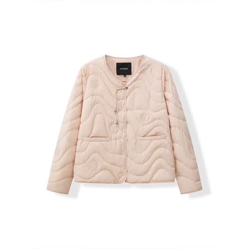 

Легкий гусиный пух женская одежда осень и зима новое пальто узор стеганая подкладка литературный круглый вырез пуховик XXL розовый