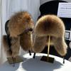 New Winter Men's 100% Real Silver Fox Fur Bomber Hat Raccoon Fur Ushanka Cap Trapper Russian Man Ski Hats Caps Real Leather