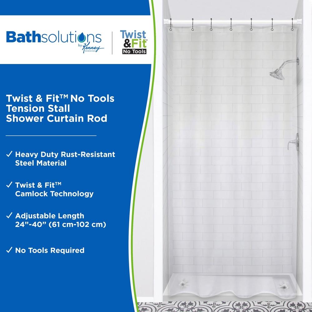 Twist Fit No Tools Adjustable Rust Resistant Steel Shower Curtain Rod 24-40 Inch Easy Install Non Scratch End Caps