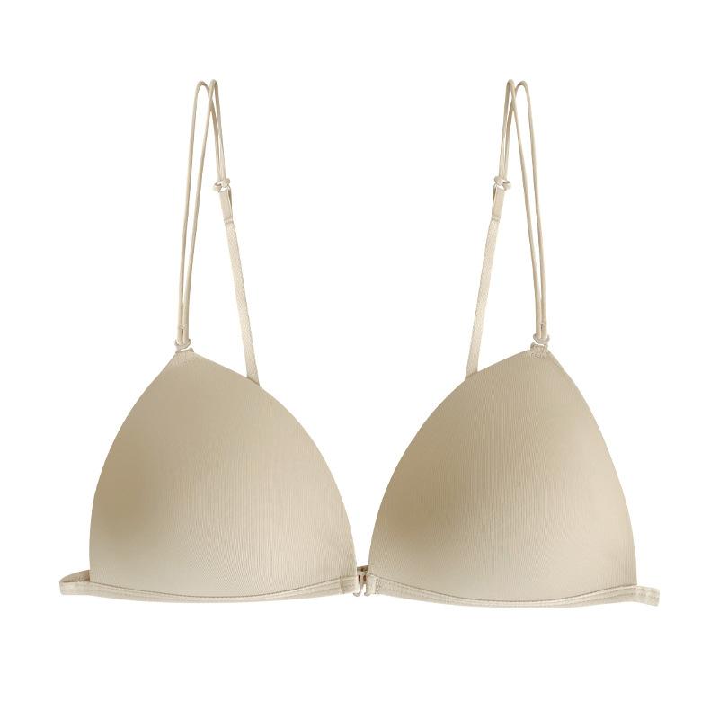 Summer Sexy Underwear Women's French Small Breasts Gather Without Steel Ring Bra Thin Strap Smooth Front Buckle Beautiful Back Underwear
