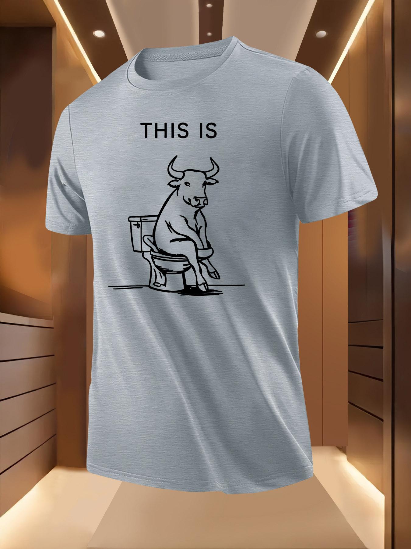Funny Bull Sitting on Toilet Graphic Tshirt - Lightweight... L