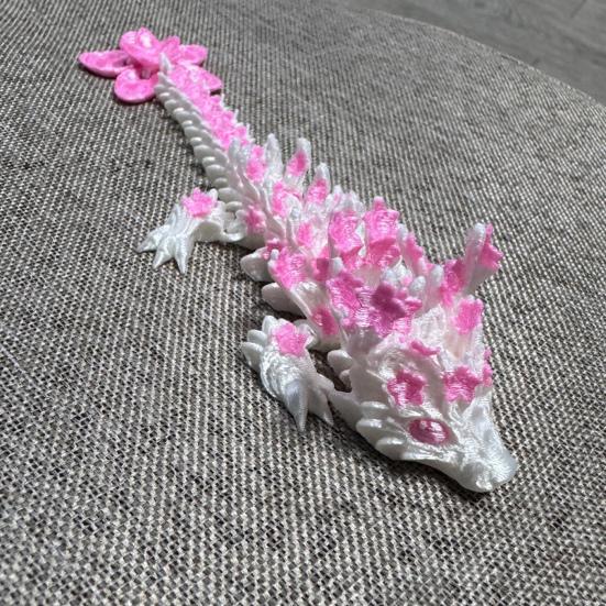 3D-printad Körsbärsblommadrake Figurin Rörliga Leder Blommande Drakstaty Stresslindring Fidget-leksak Skrivbordsdekoration Prydnad
