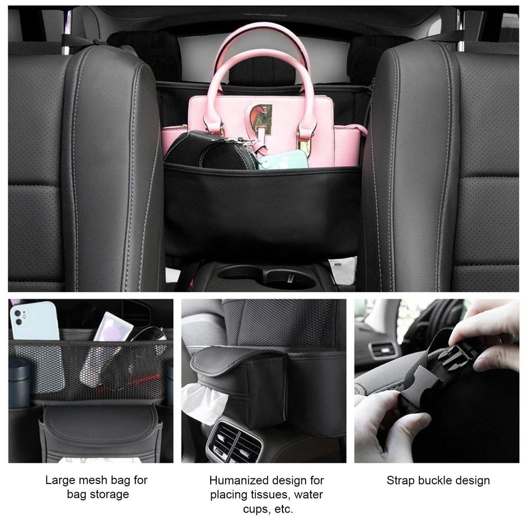 Car Organizer Between Front Seats Hangable Multi-Pocket Net Bag PU Leather Car Organizer Between Seats For Drivers Kids Pets