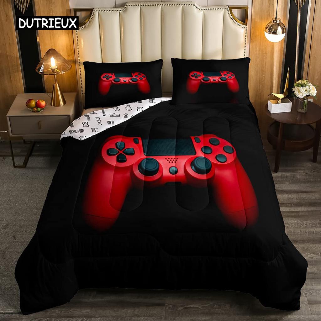 Gaming Bedding Set Game Bed Cover 135 for Adults Kids Soft Microfiber Modern Gamepad Duvet Cover Decorative with Pillowcase