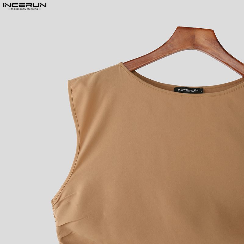 INCERUN Men Two Pieces Sleeveless Ruffled Tank Tops and Trousers Casual Pants Sets Outfits