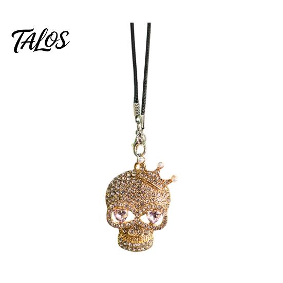Halloween Auto Ornament Bling Skull Car Hanging Accessories, Rhinestone Head Rear Metal Charm View Mirror Charm, Gothic for Interior Decoration