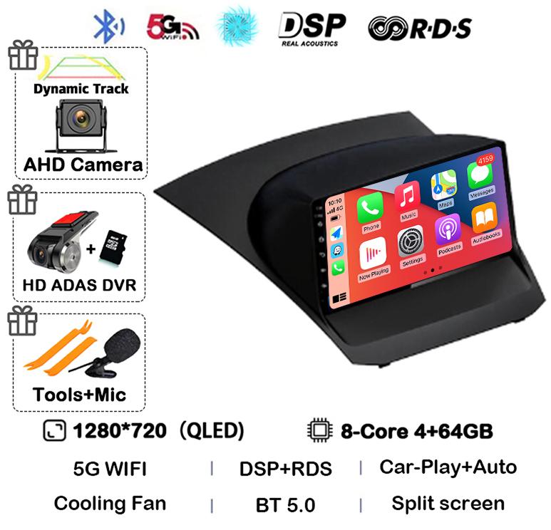 Android13 Carplay Auto For Ford Fiesta Mk 6 2009 2010 2011 2012 2013 2014 -2018 Multimedia Car Radio Player WIFi+4G DSP GPS 2DIN
