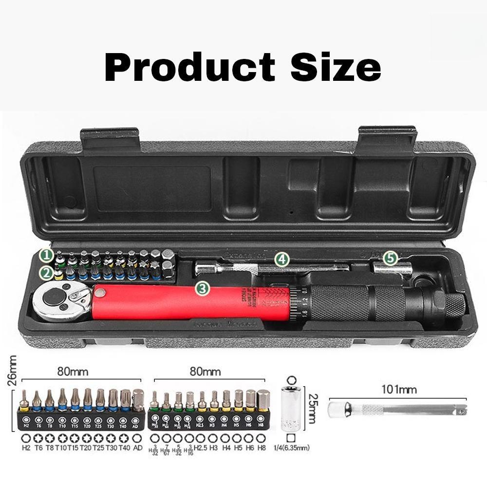 1/4Inch Portable Drive Spanner Kit Adjustable Torque Wrench Set 2-24N.m Hand Tool Bicycle Motorbike Car Repairing Accessory