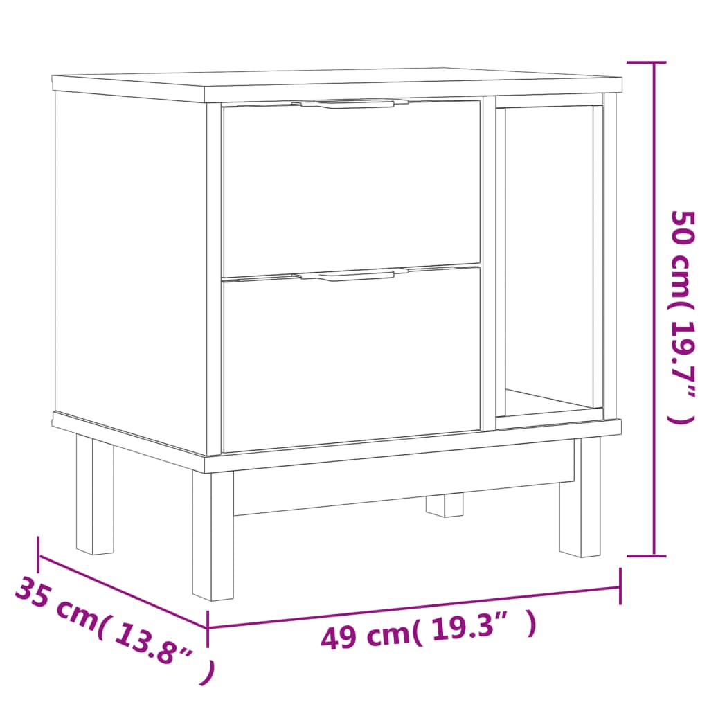 Nightstand FLAM 49x35x50 cm Solid Pine Wood