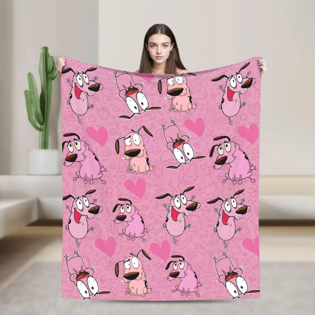 Couraged Cowardlys Dogs Knitted Blanket Coral Fleece Plush Cartoon UltraSoft Throw Blankets for Bedding Couch Bedspread