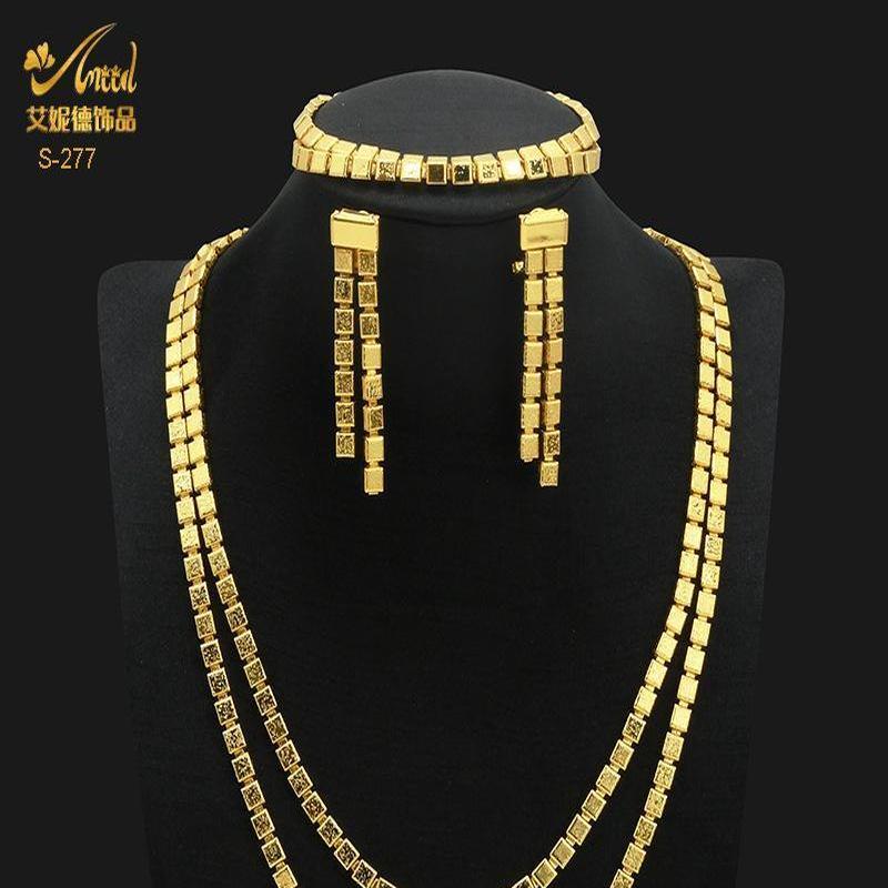 

24K Дубайский комплект свадебных украшений для невесты, Нигерия, женское многослойное ожерелье, серьги, браслет