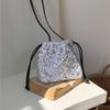 Tuoluman Women's Pleated Sequin Drawstring Bucket Bag