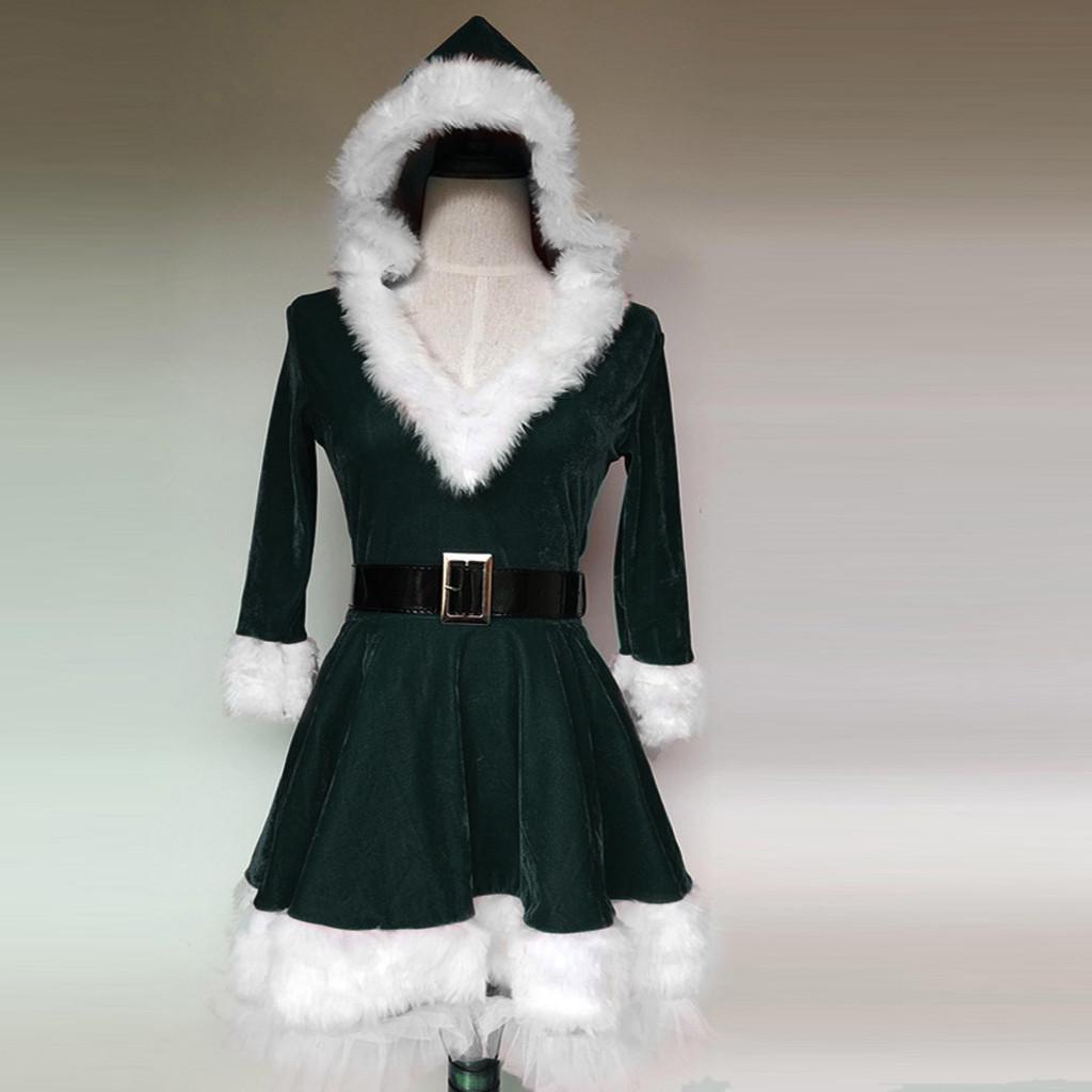 Women's Ball Party Dress Long Sleeves Skirt Solid Christmas Costumes