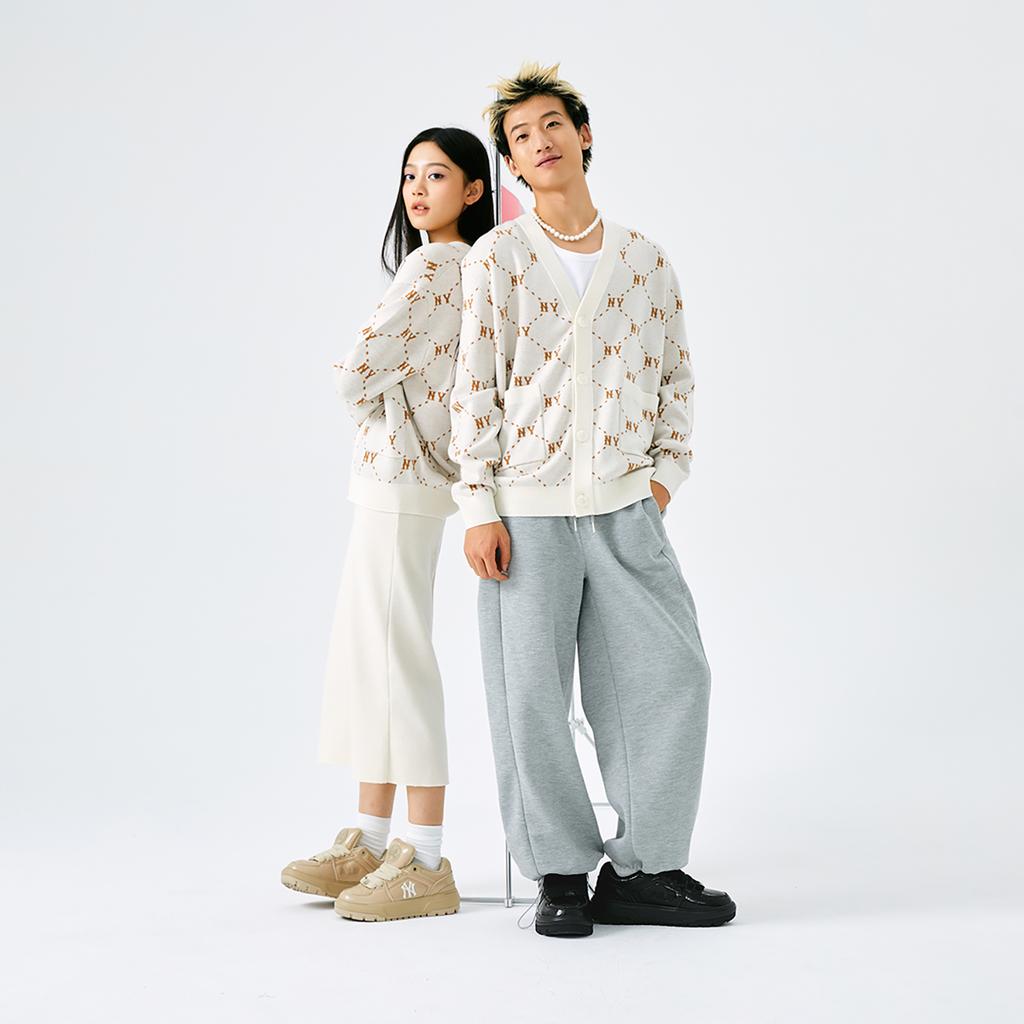 New MLB Chunky Liner Anti Slip Wear Resistant Low Top Skateboard Shoes Unisex Beige Yellow 3ASXCWL4N-50BGS