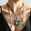 Delicate Butterfly Design Necklace With Turquoise Detail, Alloy Pendant Neck Chain Jewelry For Women Accessories