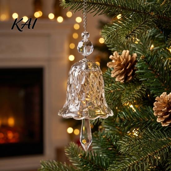 Outdoor Garden Decor Decorations Faux Crystal Bell Suncatcher, Glass Prism Wind Chime Hanging Ornament, Clear Indoor Home Christmas Tree Rainbow Maker