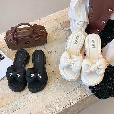 Internet-Berühmtheit Schleife High Heel Pantoffeln Damen Sommerbekleidung 2025 neu rutschfest erhöhend dicksohlige Sandalen