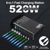 520W GaN Desktop Fast Charger 8-Port 4 USB-C+4 USB-A PD 100W Fast Charger USB Type C Mobile Phone Power Charger Station