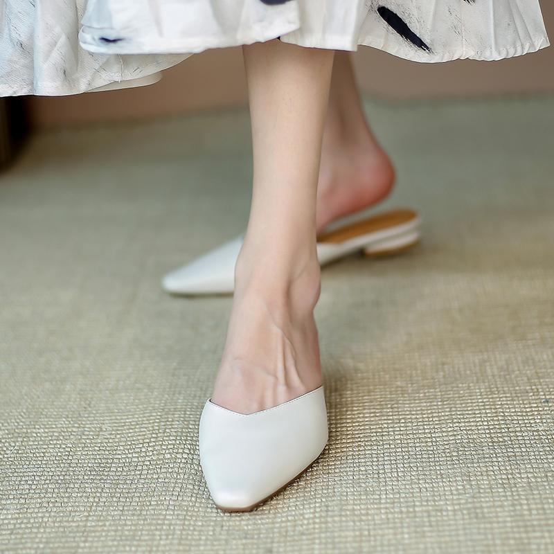 Fashion 2025 Summer Outside Women Slippers Shoes for Women Pointed Toe Modern Slippers Chunky Heel Women Genuine Leather Mules Slippers