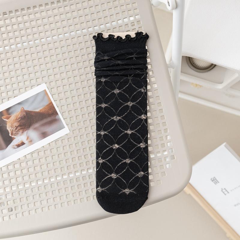 White Socks Women S Japanese Jk Socks Medium Tube Socks Lace Socks Spring And Summer Thin Stacking Socks Black Socks Fungus Edge Women S Socks one size