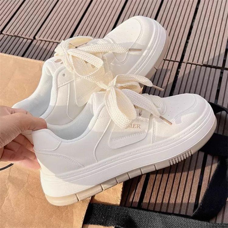 Round Head Platform White Shoes Children's Autumn New Ins Trendy Niche Versatile Light Breathable Casual Board Shoes