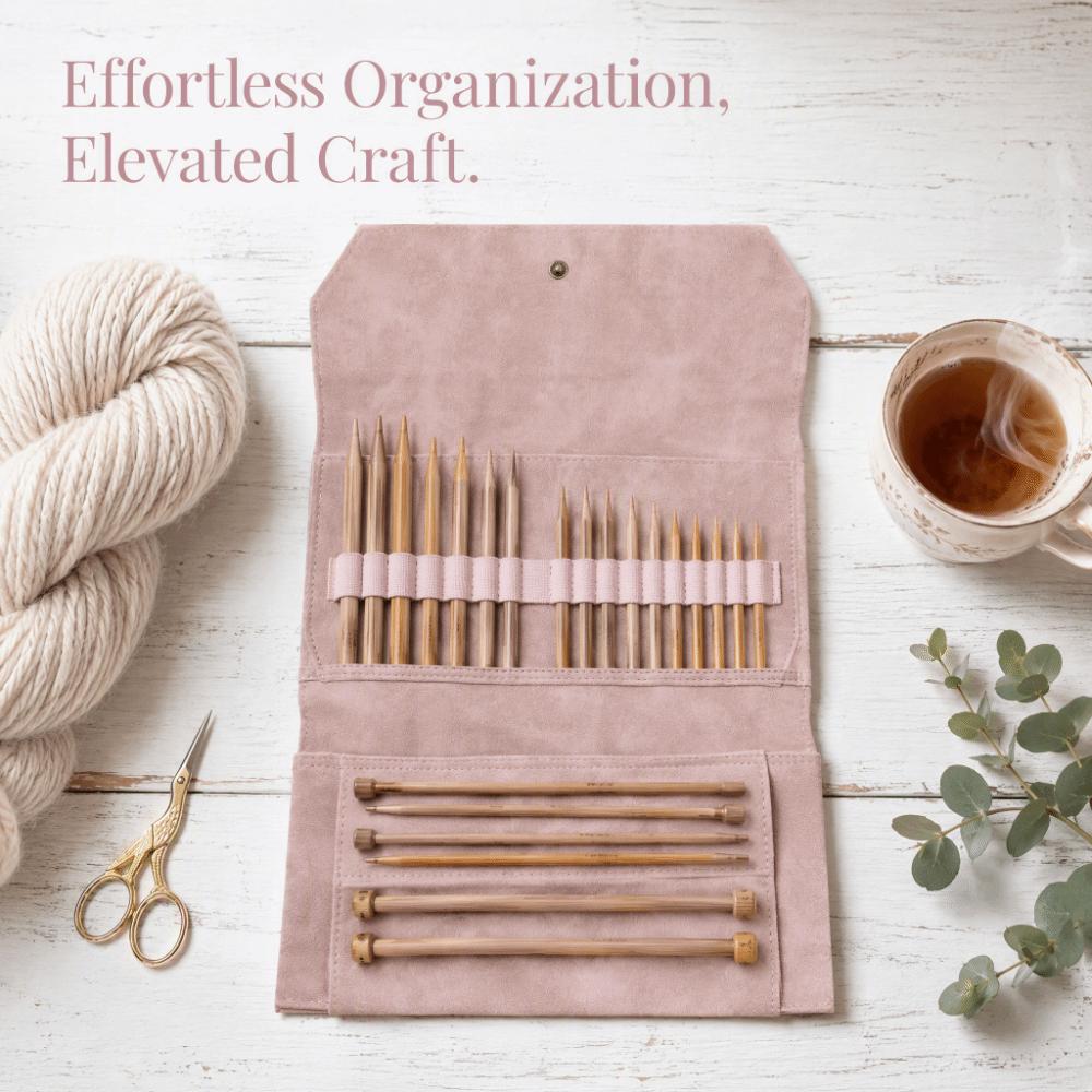 PU Leather Knitting Needle Storage Bag Roll Up Design Knitting Tool Organizer  Travel Use