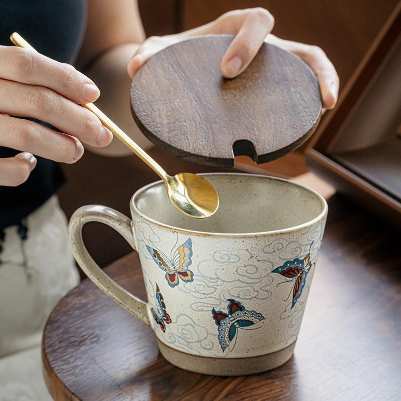 Colorful Butterfly High-End Mug Coarse Pottery Coffee Cup Creative Latte Cup Beautiful Cup Souvenir Export