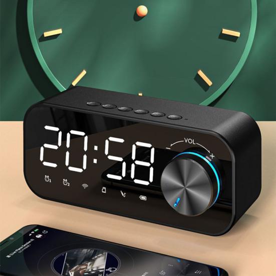 LED Digital Dual Alarm Clock Bluetooth-compatible Bass Speaker with TF AUX Music Player