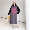 Large size casual sports thin hooded sweater women's early autumn women's clothing fat mm belly cover and thin age reduction straight dress