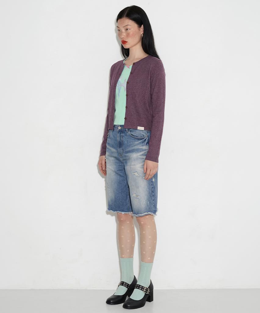 Setsetset Slim Striped Cardigan Dark Purple