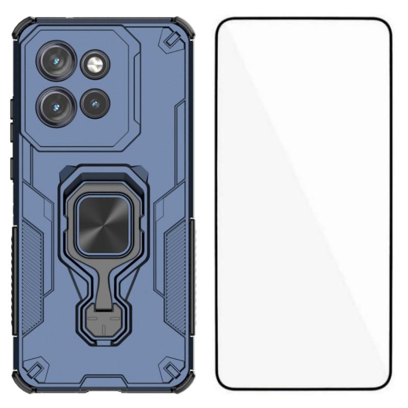 For Motorola Edge 50 Neo 5G Phone Case WANLONFENG PC TPU Back Cover Kickstand with Tempered Glass