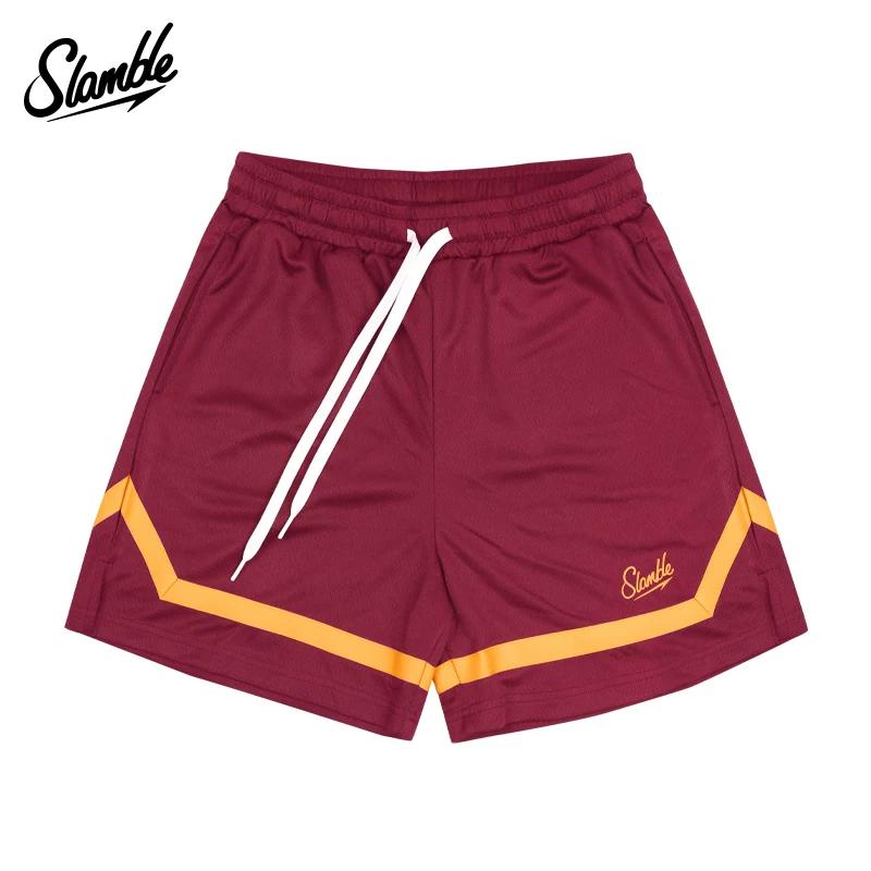 Slamble Men's American Basketball Shorts Contrast Color Braid below the Knee Short-Length Pants Fitness Patchwork