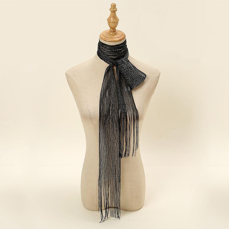 Scarf Thin long strip gold and silver silk solid color versatile fashion commuting breathable streamer silk scarf