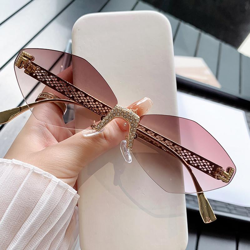F Letter Fashion Frameless Sunglasses With Uv400 Protection For Street Style And Travel
