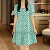 Women Square Collar Summer Casual Short Sleeve Polka Dot Dress