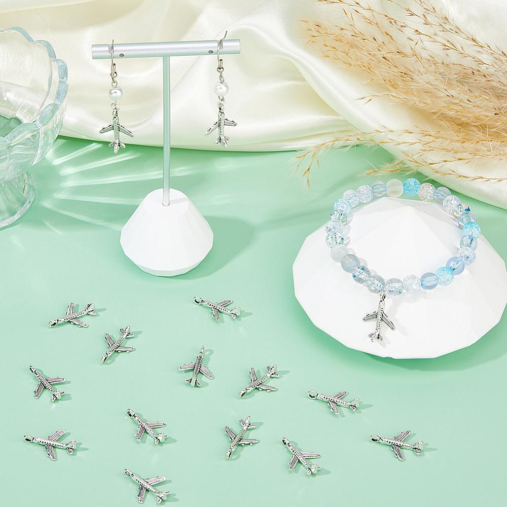 120Pcs Tibetan Style Alloy Pendants Passenger Airplane Charms Cadmium Free & Lead Free Antique Silver 22x15x3mm Hole: 2.5mm