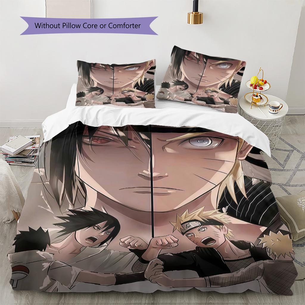 Naruto Feuer Entschlossenheit Muster Bettwäsche Tagesdecke Set Bettbezug Kissenbezug Zuhause Geburtstagsgeschenk(1 Bettbezug + 2 Kissenbezüge, ohne Füllung)