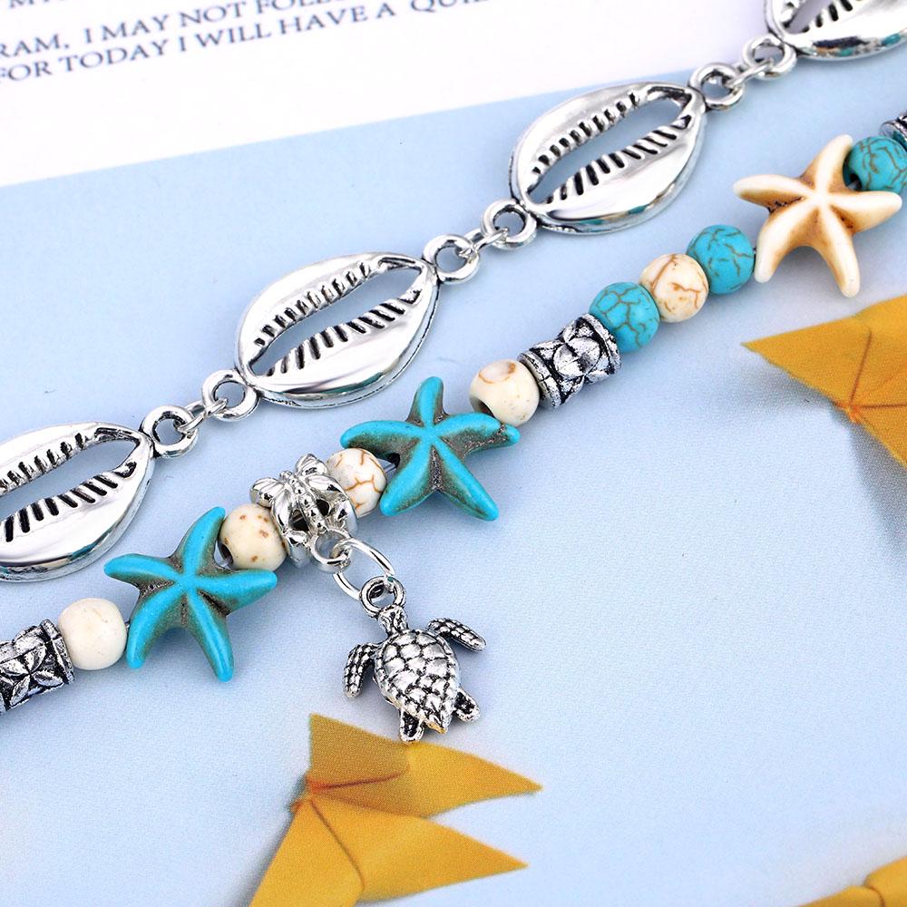 Shell Beach Starfish Jewelry Turtle Pendant Bracelet 2-piece Couple Gift Set Women Fashion Elegant Anklet