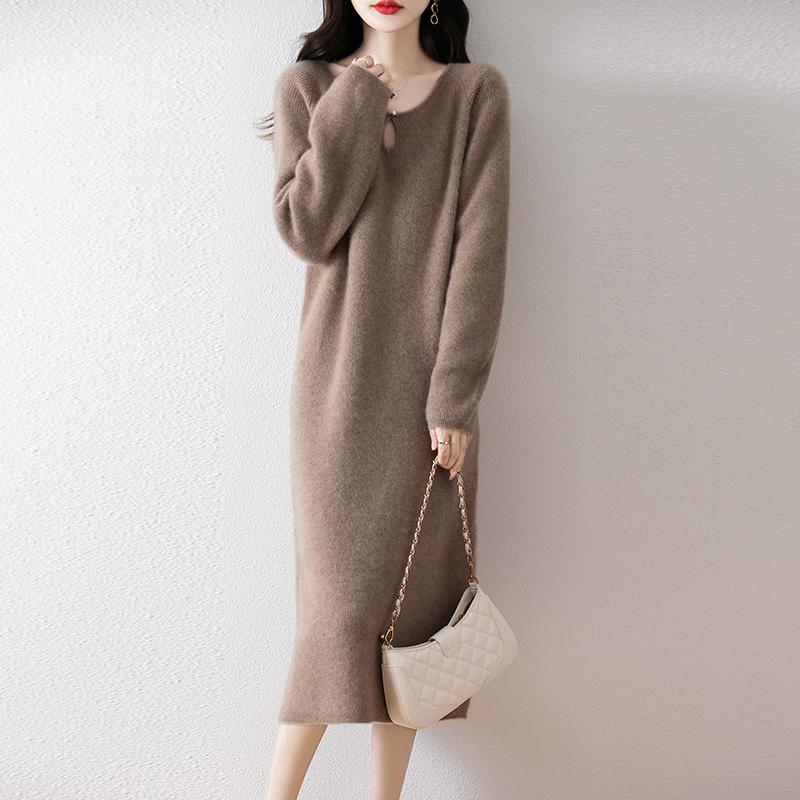 Women Sweater Dress 100% Wool MODERN NEW SAGA O-neck Knit Long Pullover Winter Jumpers Wool Long Dress Female