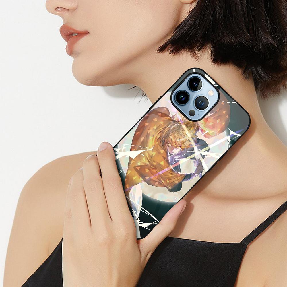 Dämon Slayer Handytasche für Iphone 14 13 11 12 Pro Max Mini Xs Xr X 7 8 6s Plus Se 2022 Luxus Bumper Gehärtete Glasabdeckung